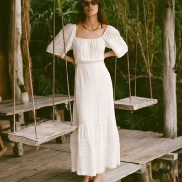 BLACK Maxi = Z Supply Boho Maxi Linen Lace Embroidered Dress- BLACK - Picture 1 of 9